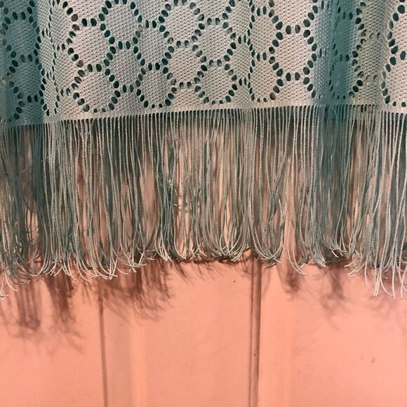 Melissa Paige Crochet Lace Maxi Sea Foam Teal Fringe on Bottom Medium - Picture 3 of 14